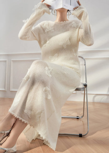 Slim Fit White Butterfly Sweaters and Skirts Knit Two Pieces Set Fall