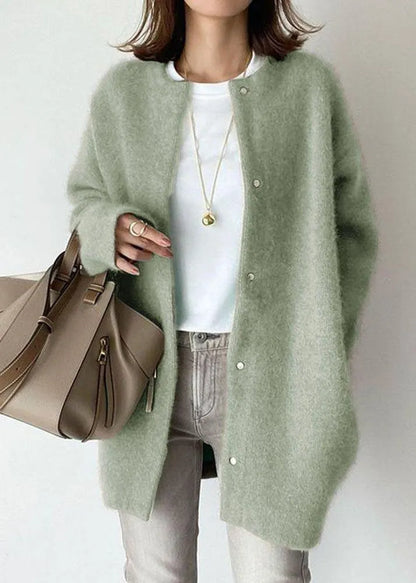 Loose Coffee O Neck Button Woolen Coat Spring