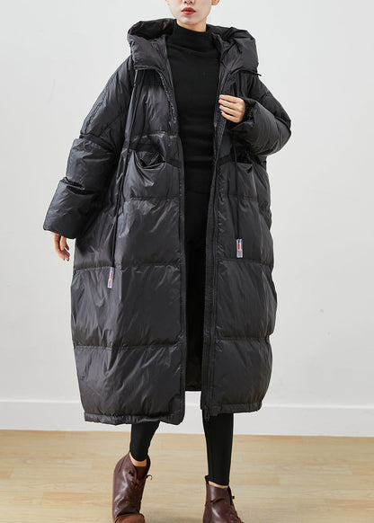 French Black Oversized Drawstring Duck Down Jacket in Winter