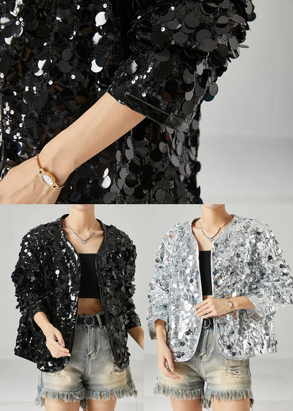 Black Sequins Oversized Coat Spring