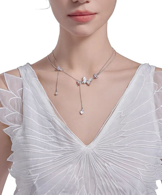 Classy Silk Alloy Zircon Fritillary Pendant Necklace