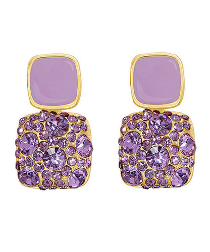 Purple Metal Gem Stone Stud Earrings