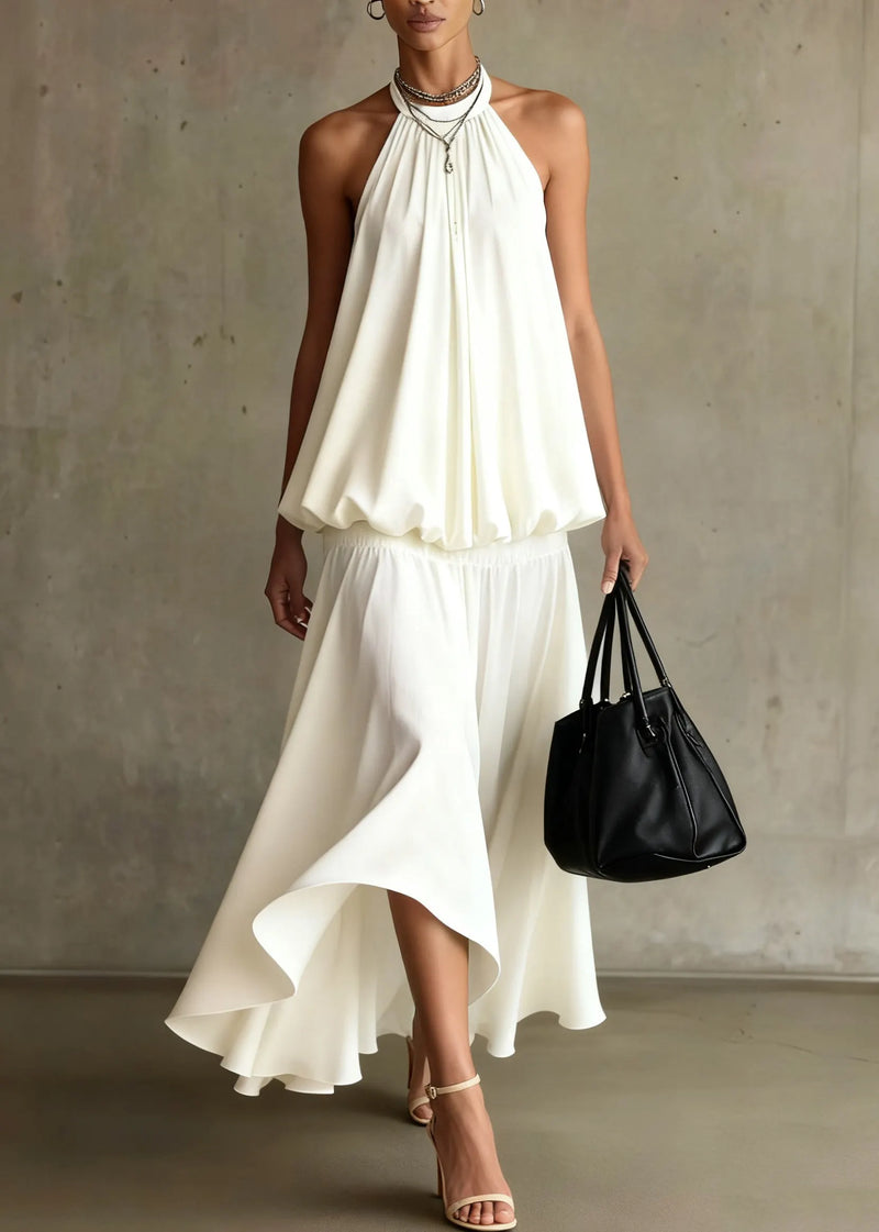 White Wrinkled Tops and Skirts Two Pieces Set Summer