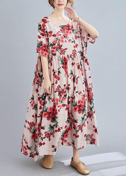 Pink O-neck Patchwork Summer Half Sleeve Dresses