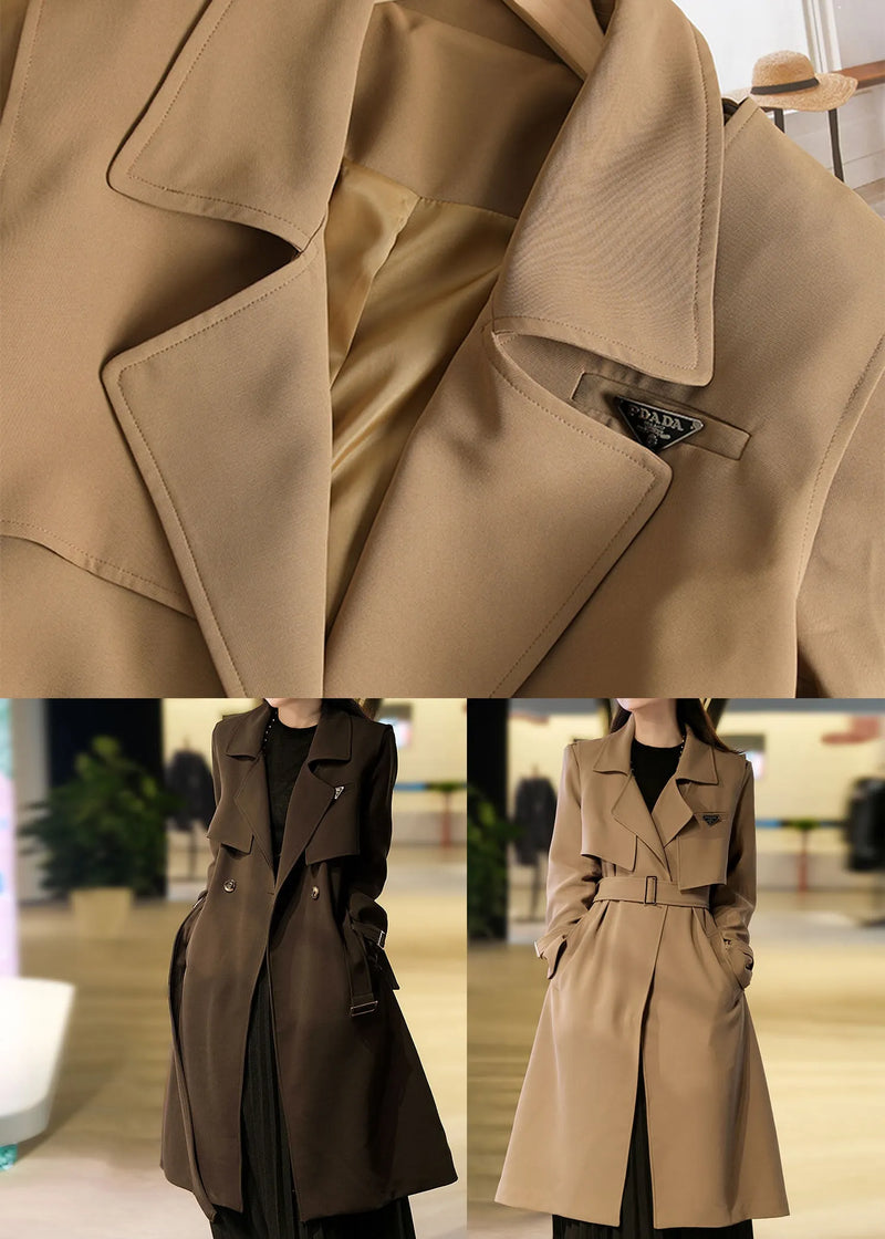 Khaki Spandex Trench Coats Two Piece Set Clothing Double Breast Fall