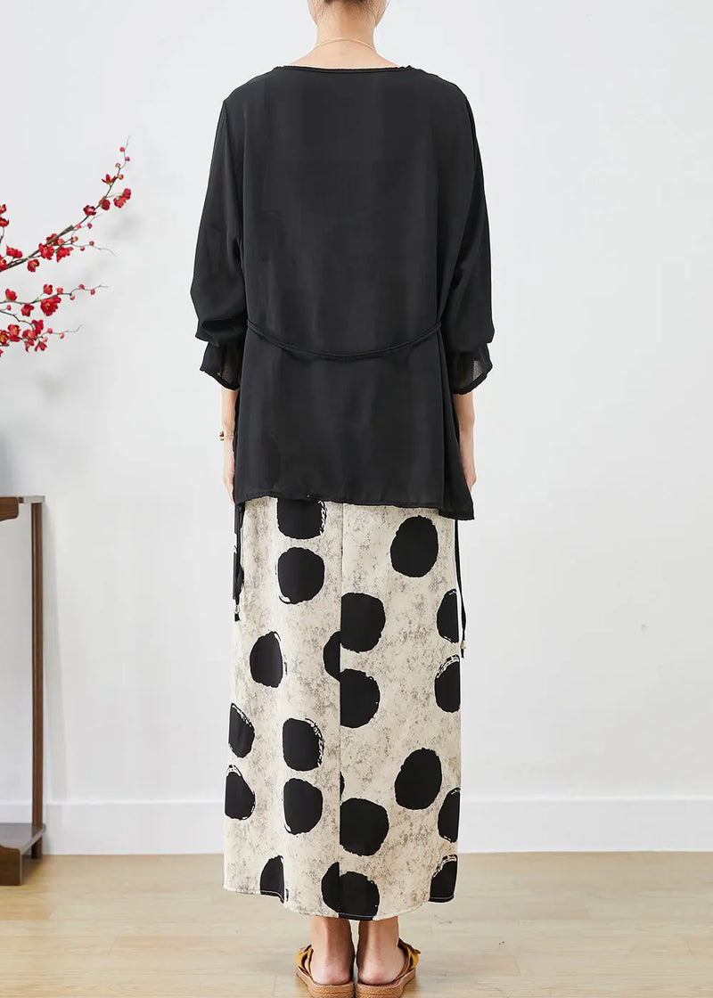 Asymmetrical Print Draping Chiffon Dress Two Pieces Set Fall