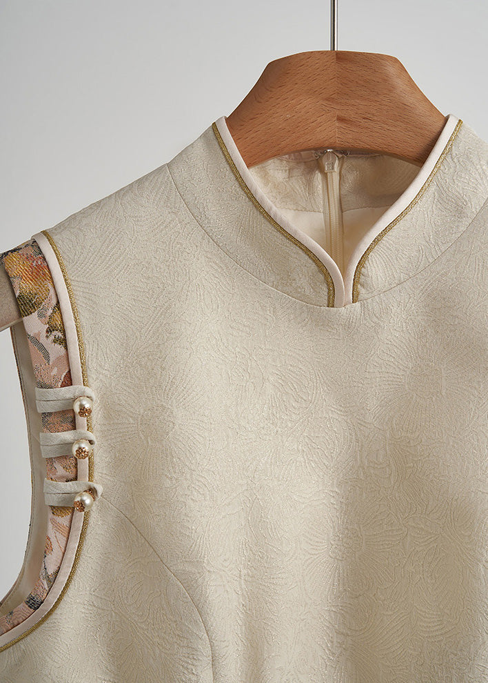 Beige Chinese Button Hollow Out Oriental Vests Fall