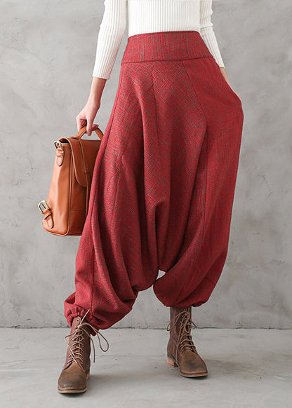 Red Print High Waist Thick Wide Leg Pants Fall