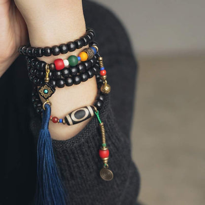 108 Beads Ebony Wood Balance Mala Bracelet for Meditation