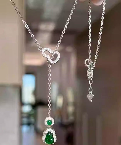 New Green Sterling Silver Zircon Emerald Calabash Tassel Pendant Necklace