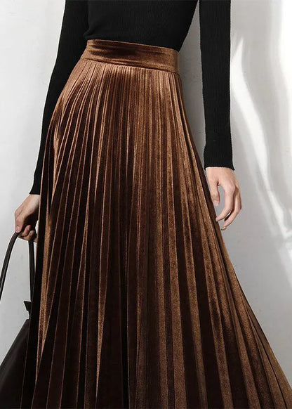 Classy Chocolate Velour Pleated Skirt Spring