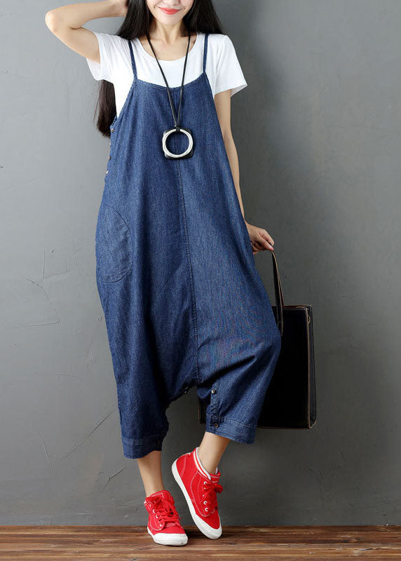 Blue Pockets Harem Pants Jumpsuits Spring