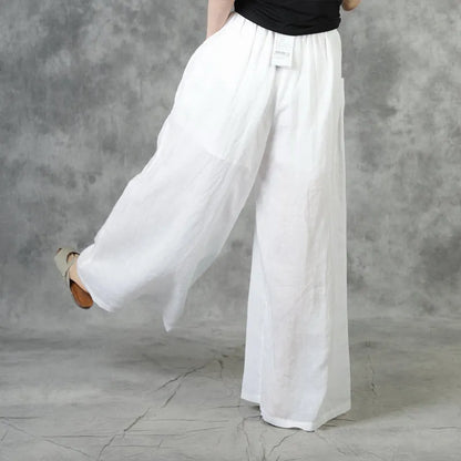 White Pockets Tie Waist Fall Wide Leg Pants