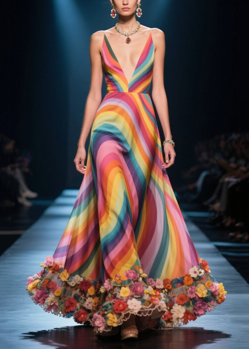 Rainbow Decorated Silk Vestidos Dress Summer
