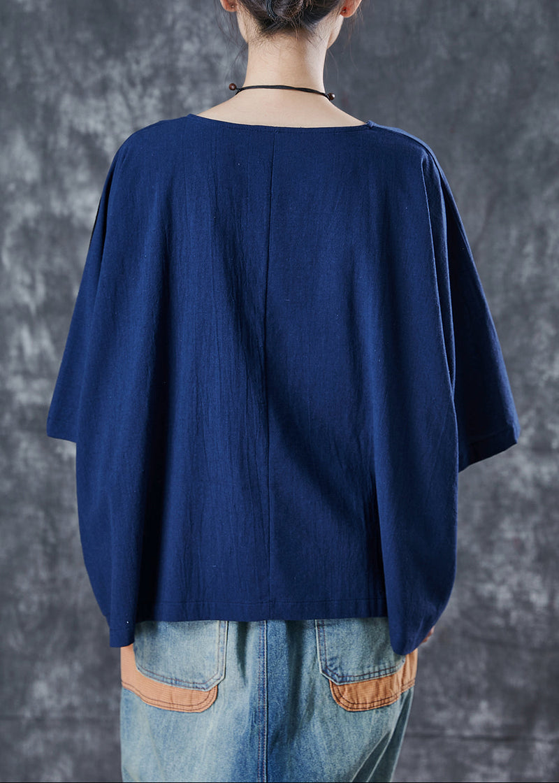 Navy Asymmetrical Patchwork Linen Tank Summer