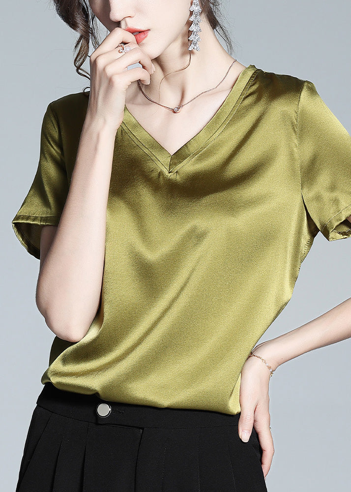 Diy Green V Neck Silk Top Summer