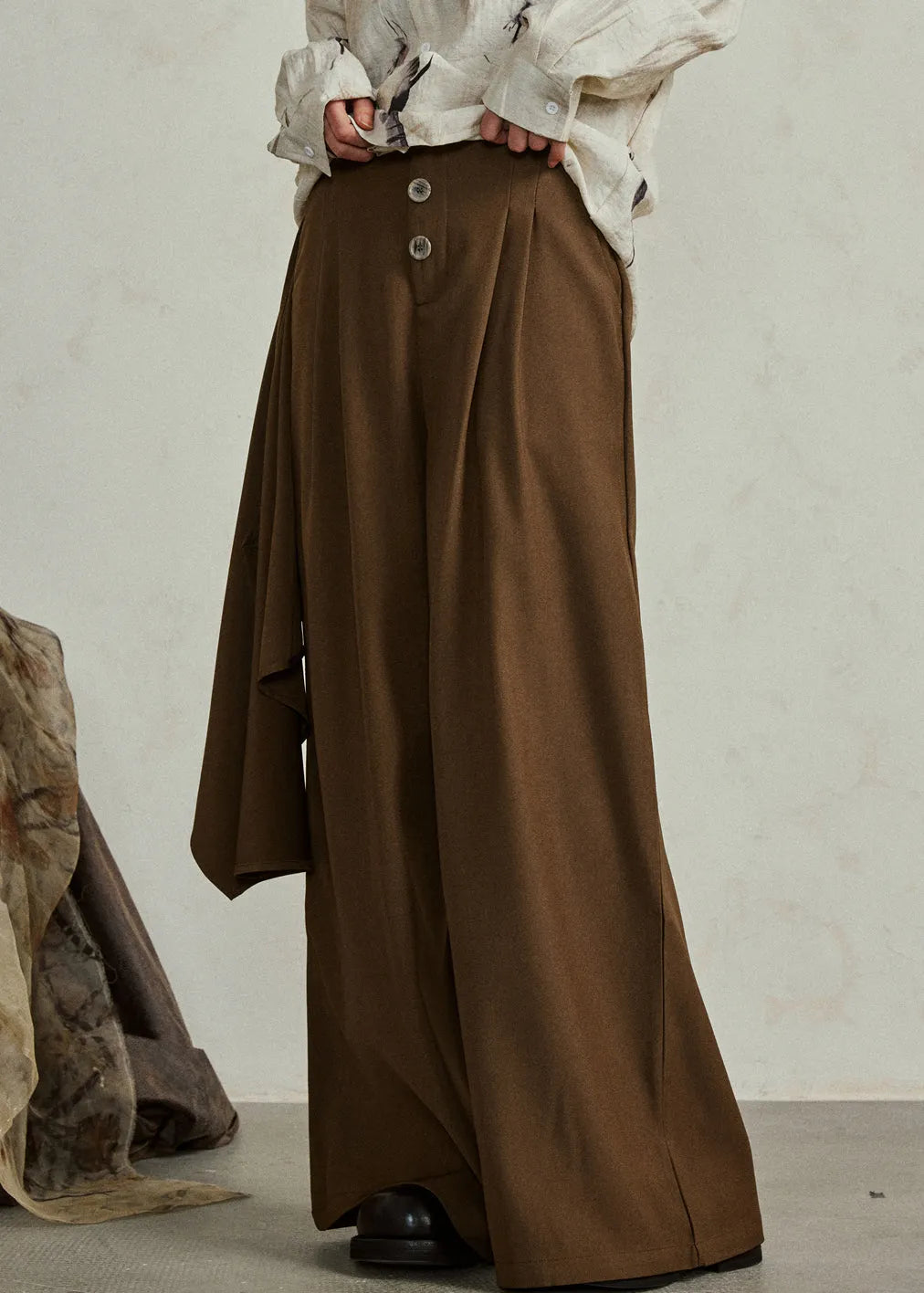 Brief Coffee Pockets Wide Leg Pants Fall
