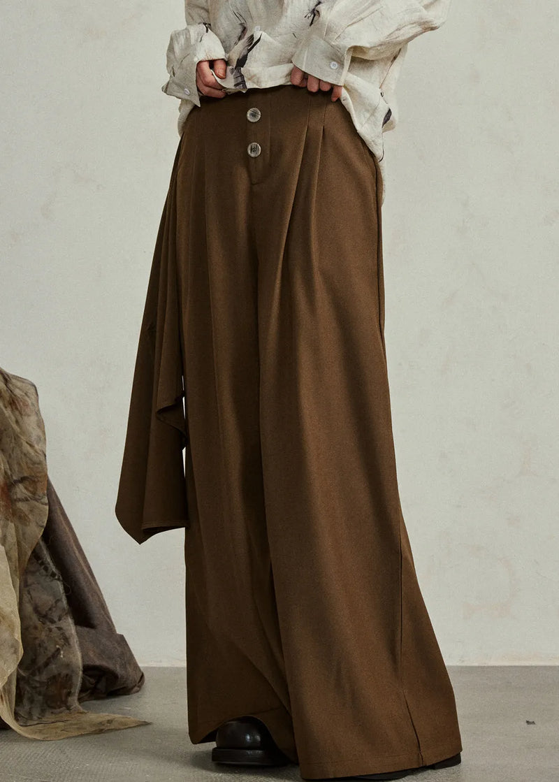Brief Coffee Pockets Wide Leg Pants Fall