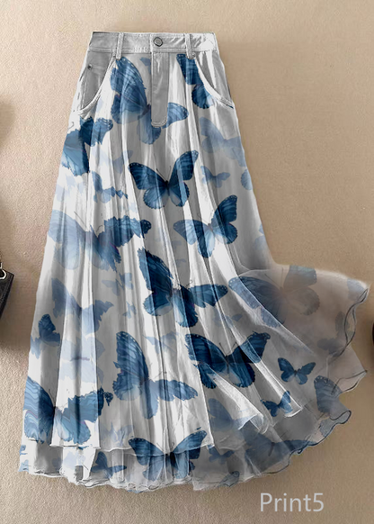 Natural Print2 High Waist Patchwork Tulle Skirts Spring