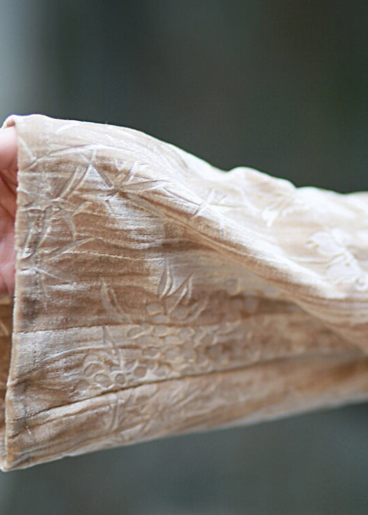 Boutique Apricot U Neck Print Exra Large Hem Velour Long Dress Fall