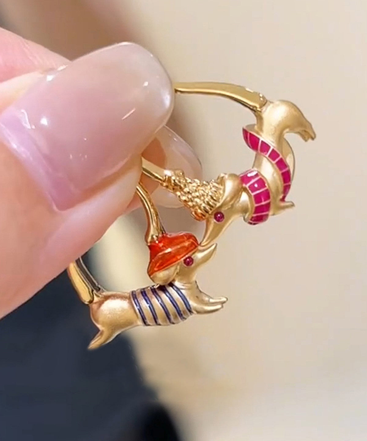 Gold Alloy Puppy Sausage Hoop Earrings