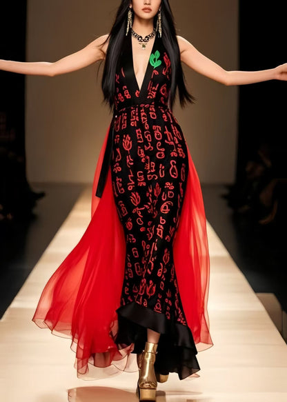 Black V Neck Patchwork Chiffon Party Dress Summer