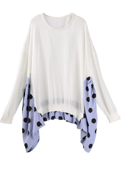 Summer Crew Neck Stitched T-shirt Pullover Loose Wave Point Top