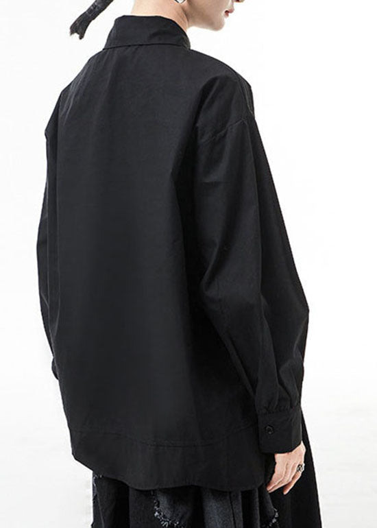 Stylish Black Low High Design Patchwork Shirts Spring