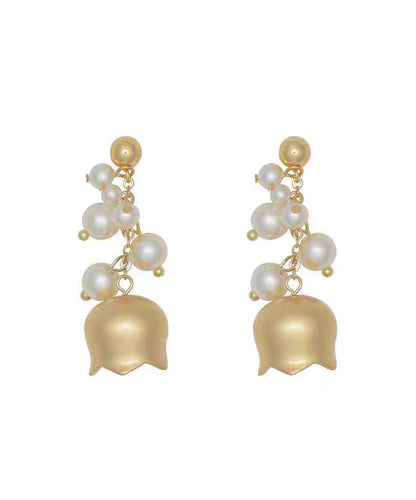 Style White Copper Overgild Pearl Lily of the Valley Drop Earrings