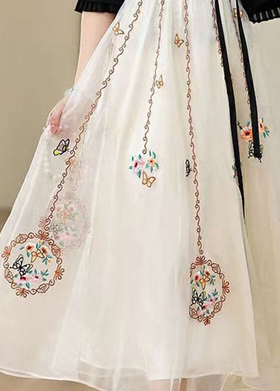 Apricot Wrinkled Embroideried Tulle Skirt Summer