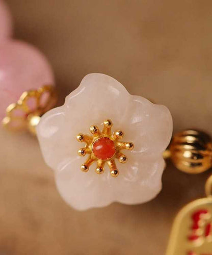 Pink Sterling Silver Alloy Crystal Peach Blossom Charm Bracelet