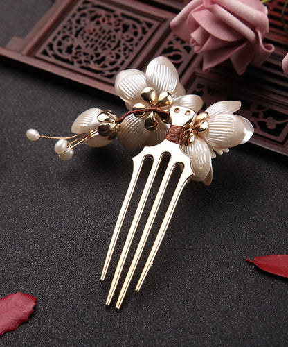 Gold a Pair Alloy Acrylic Pearl Lotus Hairpin