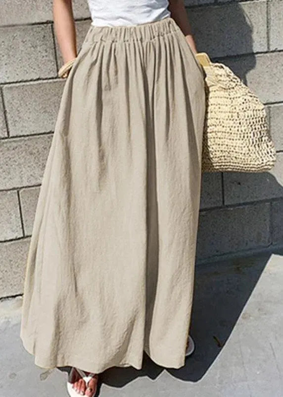 Elastic Waist Cotton Loose Wide Leg Pants With Pockets