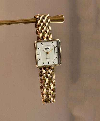 Vogue Black Stainless Steel Reinforced Glass Square Watches
