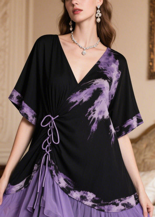 Boutique Black Patchwork Cross Strap Chiffon Tea Dress Summer