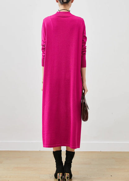 Rose Stand Collar Silm Fit Long Knit Dress Spring