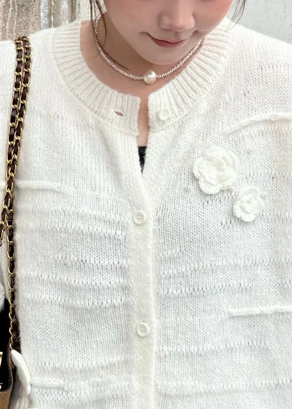 White O Neck Button Cozy Knit Coats Fall