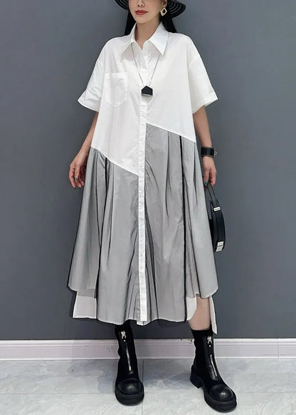 Summer Peter Pan Collar Wrinkled Patchwork Shirts Dress