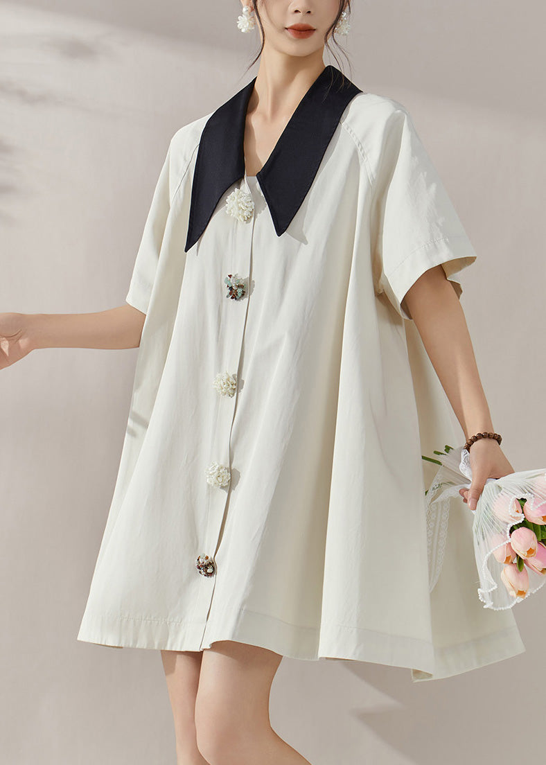 White Peter Pan Collar Button Shirts Mid Dress Summer
