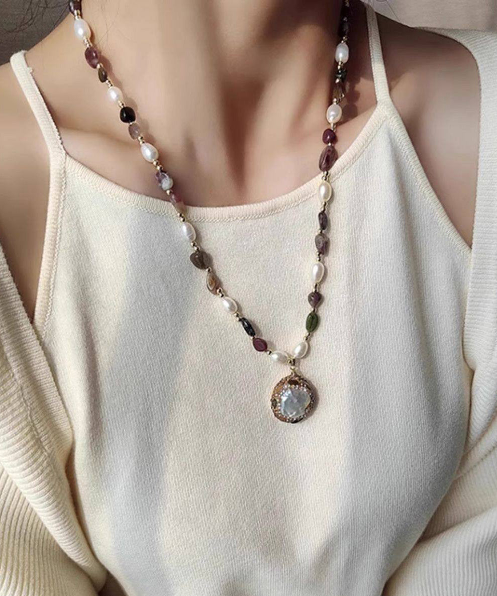 French Style Baroque Tourmaline Pearl Necklace