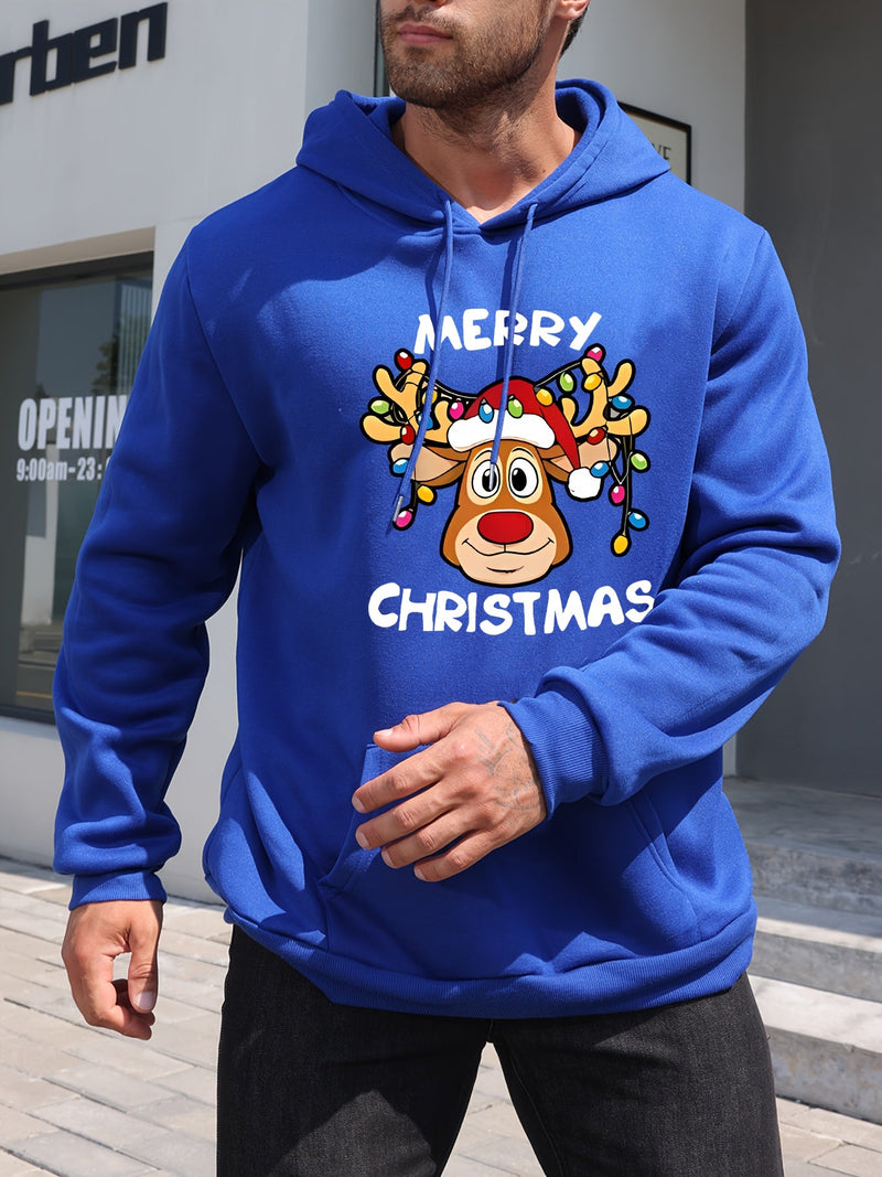 Christmas Hoodie with Reindeer Print Polyester Merry Christmas Design