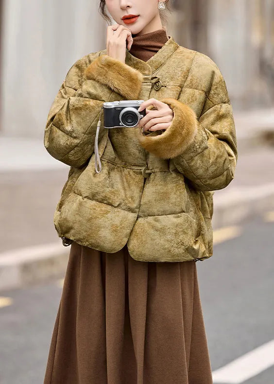 New Chinese Style Jacquard Fur Duck Down Jacket Winter