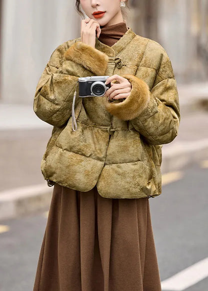 New Chinese Style Jacquard Fur Duck Down Jacket Winter