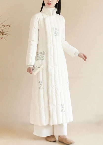 White Embroideried Patchwork Mink Hair Duck Down Puffer Coats Winter