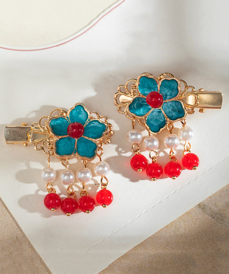 Multicolor Alloy Pearl Colored Glaze Tassel Hairpin