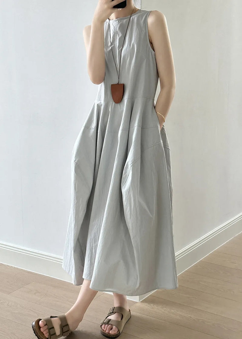 Green Patchwork Cotton Long Dress Zippered Fall