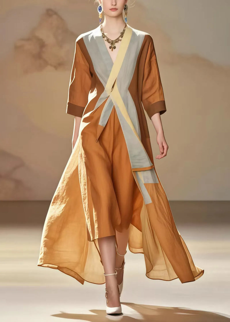 Unique Coffee Asymmetrical Design Cotton Dresses Summer