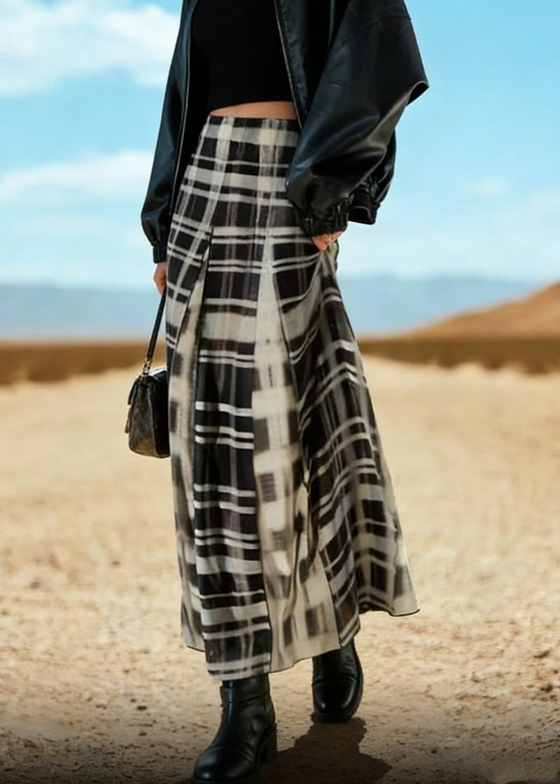 Black White Plaid a Line Skirt Spring