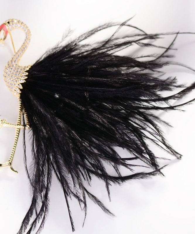 Pink Alloy Inlaid Zircon Flamingo Feather Brooches