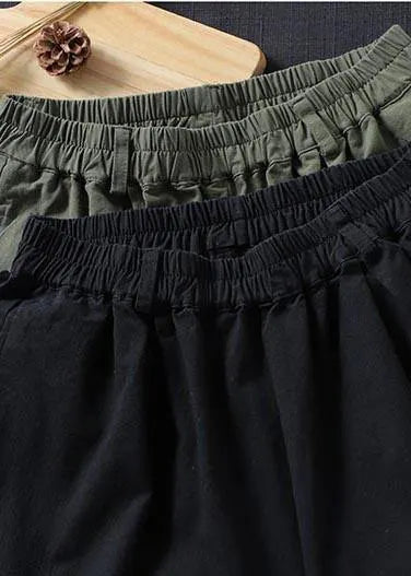 100% Spring Trousers Black Pattern Elastic Waist Pockets Wild Pants